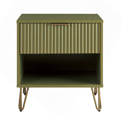 Table de chevet cannelée 20 po Dumbo en vert olive (1 tiroir) Dumbo