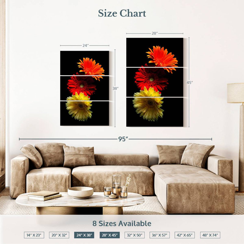 Harnek Three Luminuous Daises, 38" H x 24" W