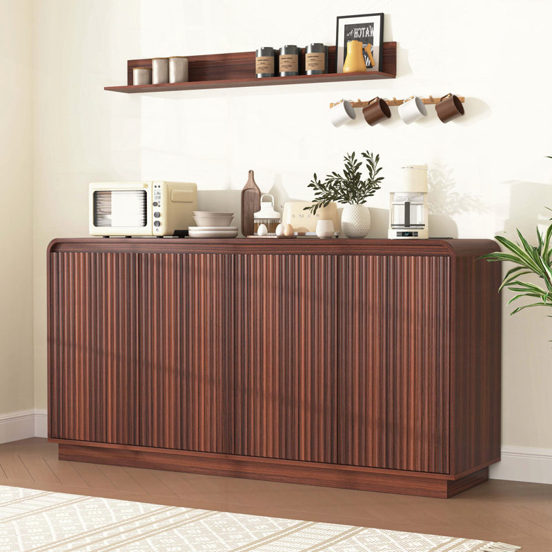 Walnut Fluted TV Stand with Power Outlet, Walnut
