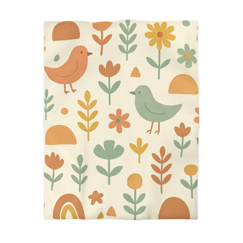 Microfiber Duvet Cover Boho Style, Design 26, Twin Duvet Cover, Orange/Yellow/Green/White