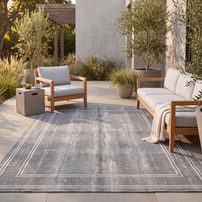 Tapis orthopédique moderne minimaliste à bordure géométrique bleu gris crème antidérapant à faible épaisseur intérieur extérieur pour animaux de compagnie salon chambre à coucher salle à manger vestibule vestibule couloir bureau cuisine à circulation élevée facile à nettoyer tapis à bordure ultra douce lavable
