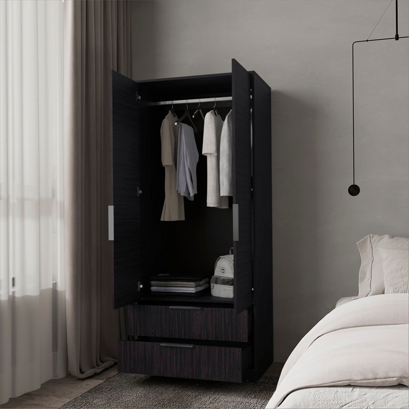 Armoire 2 tiroirs avec tringle suspendue Wengue