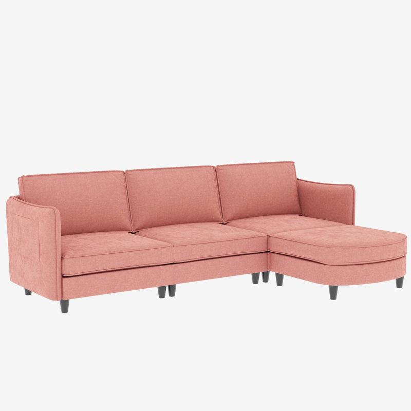 107.8'' Large Size 3 Seater Sofa Couch, L-Shaped Sofas with Movable Ottoman, Arm with Pockets,Modern Fabric Couches for Living Room, Apartment, Office