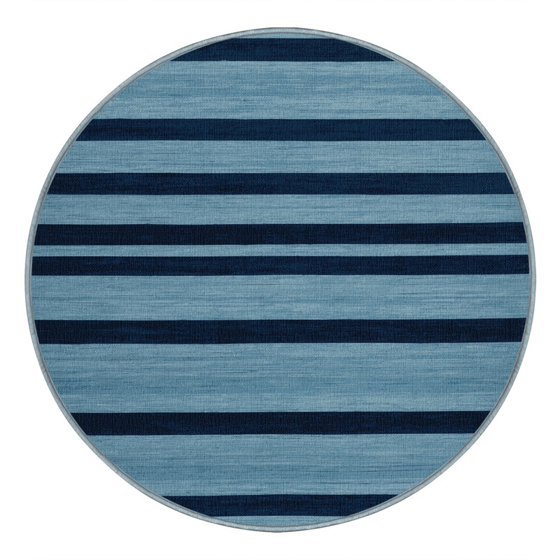 Tapis bleu à rayures horizontales lavable à la machine
