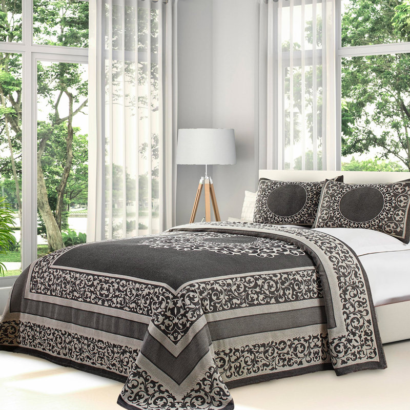 Charcoal Twin Cotton Blend Jacquard Bedspread Set