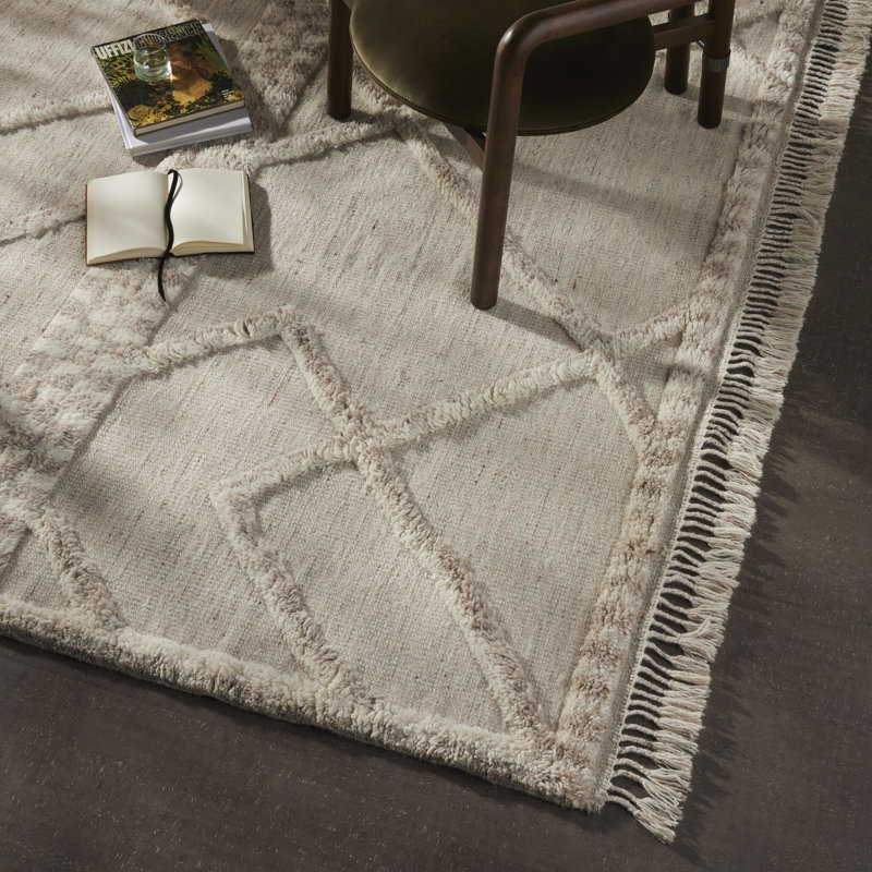 Lovato Wool Geometric Area Rug in Beige, Rectangle 8' x 10'