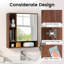 Armoire de salle de bain avec miroir, porte simple, 3 tablettes ouvertes et tablette réglable en noyer-129204855