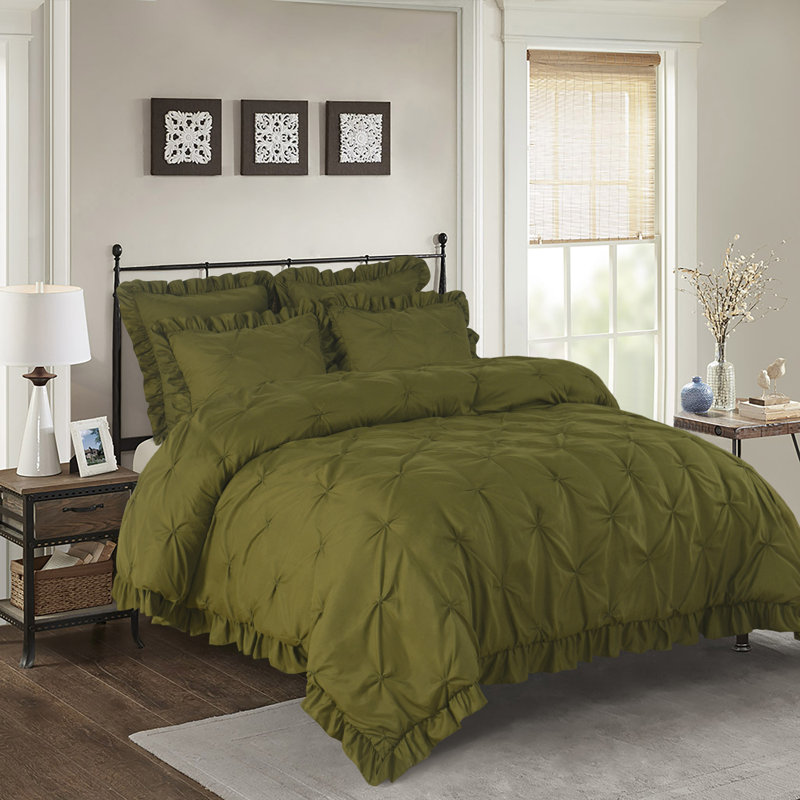 Ensemble d'édredon 5 pièces princesse romantique Pintuck, Édredon pour lit grand + quatre taies décorative, Lavande