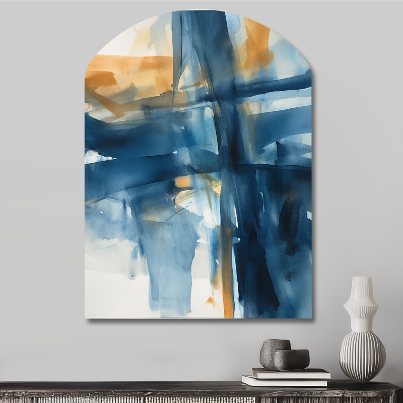 «Blue and Gold Fusion VIII - Arch Fractals», décoration murale asymétrique en métal, H 34 po x l 25 po