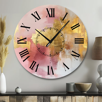 Horloge murale contemporaine en métal blush Square avec lumière dorée