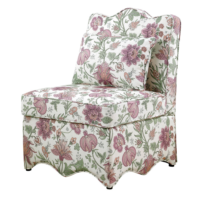 Fauteuil d'appoint rembourré Colette à dossier festonné, Rose et chinois sarcelle clair