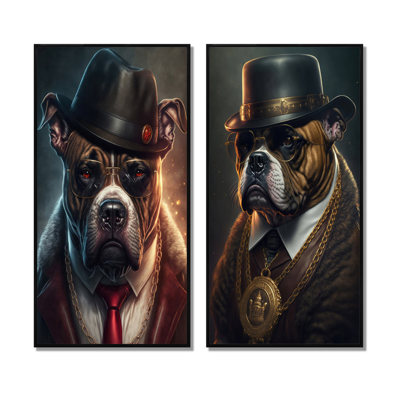 " Mafia Pitbull " 2 - Pieces, 32" H x 32" W, Black Framed