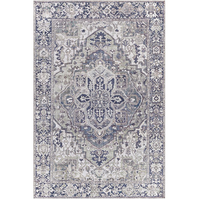Machine Woven Oriental Gray/Ivory Area Rug