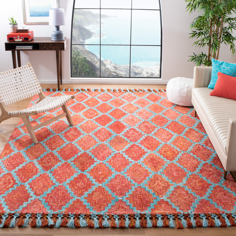 Tapis rouille / turquoise touffeté à la main Dicarlo, Rectangle 8 pi x 10 pi