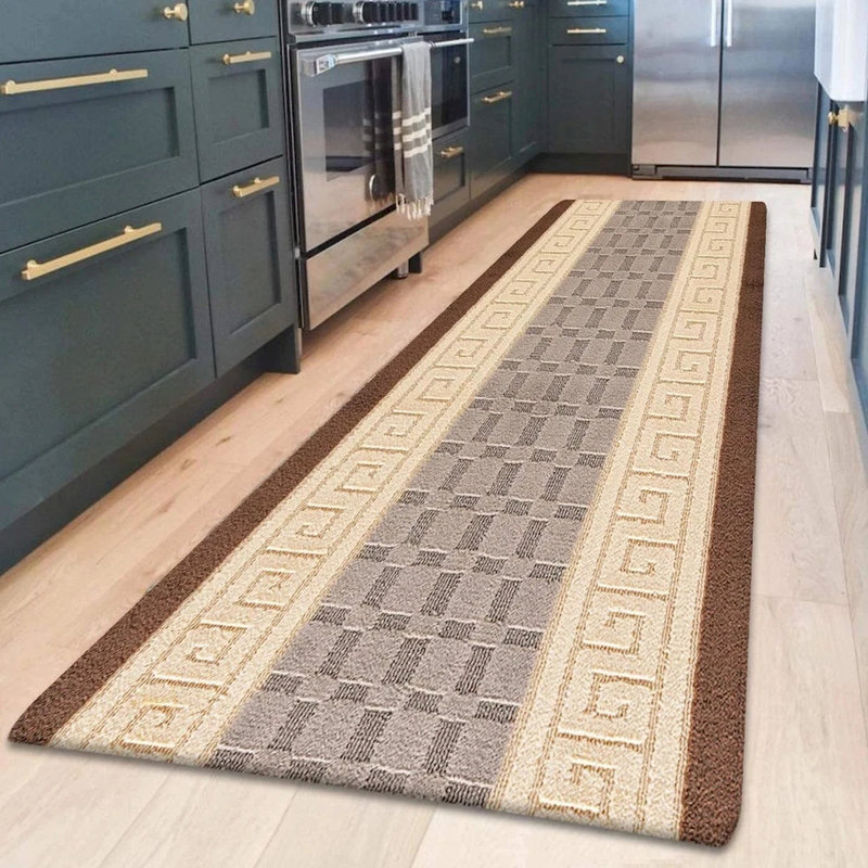 Non-Slip Brown-Beige Indoor Area Rug – Washable Large & Small Door Mat, Hallway, Bedroom & Kitchen Floor Mat