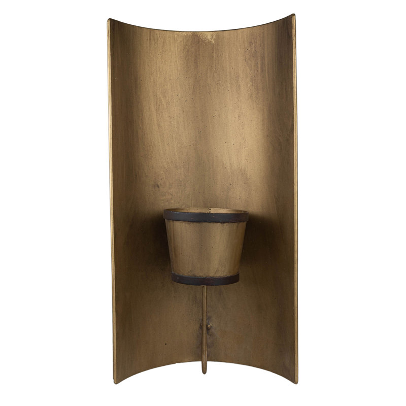 Antiqued Brass Curved Wall Planter with Riveted Accents