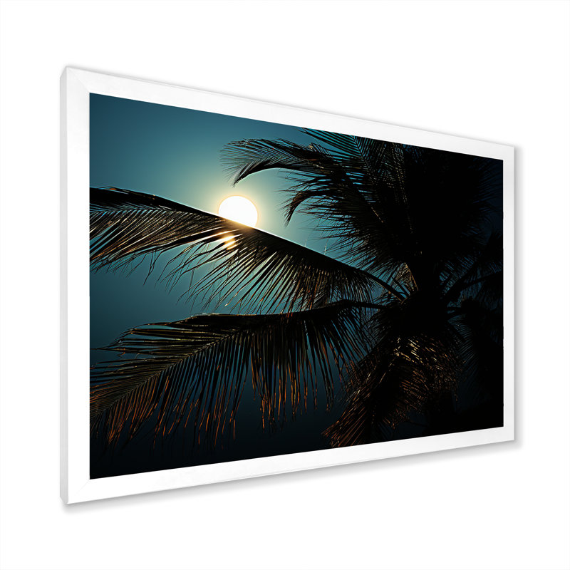 «Sapphire Solitude Palm Serenity» sur impression sur toile, Cadre photo blanc, H 16 po x l 32 po x P 1 po