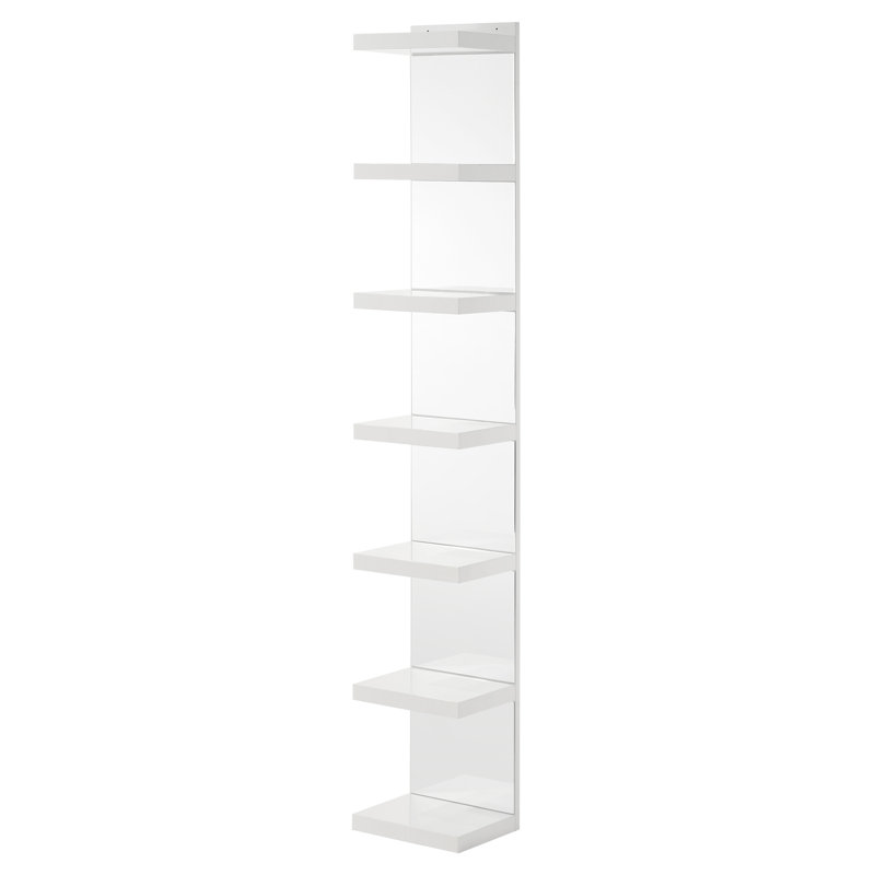 1Pc Glam White Open Shelving Rack With Mirrored Back Living Room Wooden Furniture