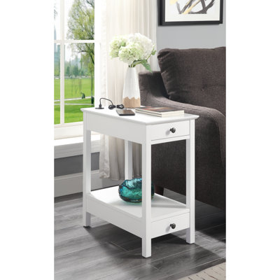 White Finish Accent Table With Port - 2 Drawers & 1 Open Space For Personal Items Storage Drawer Compartment, Included