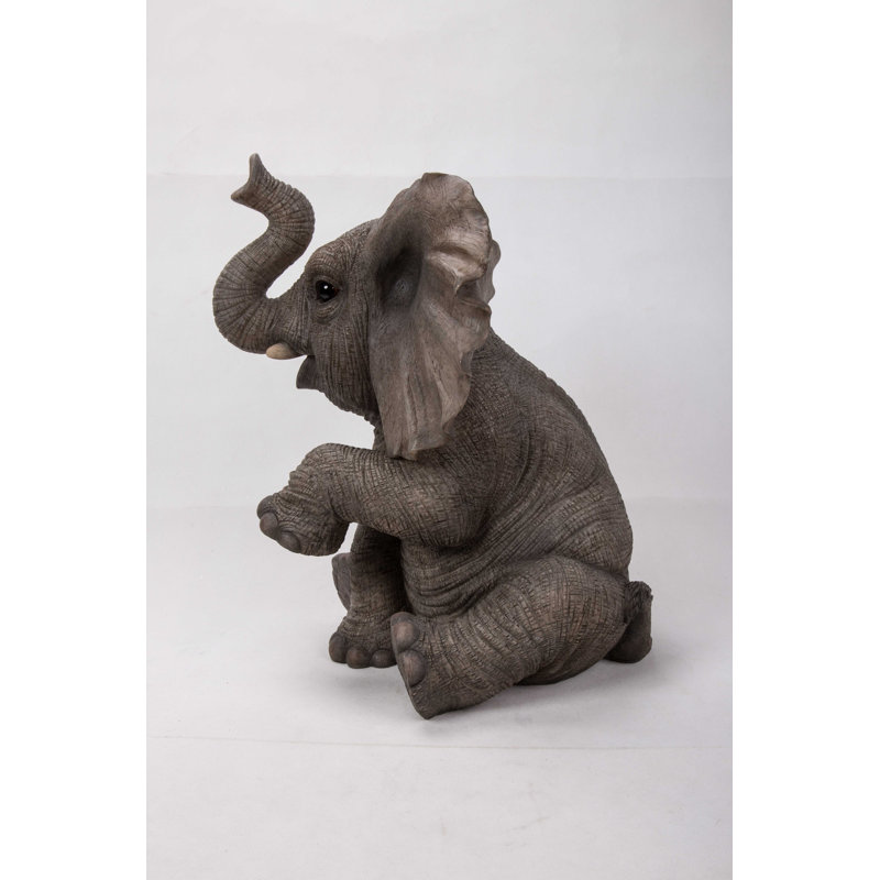 Gray Polyresin Sitting Elephant Baby Garden Statue