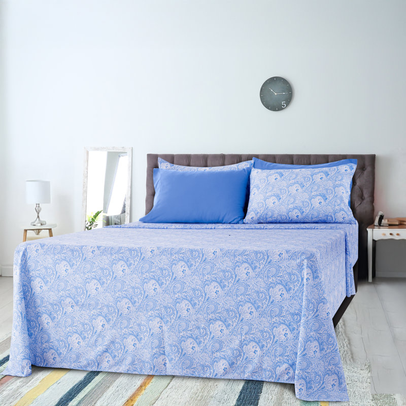 Leeson Microfiber Paisley Sheet Set, Full Sheet Set + 1 Fitted Sheet + 4 Pillowcases, Blue