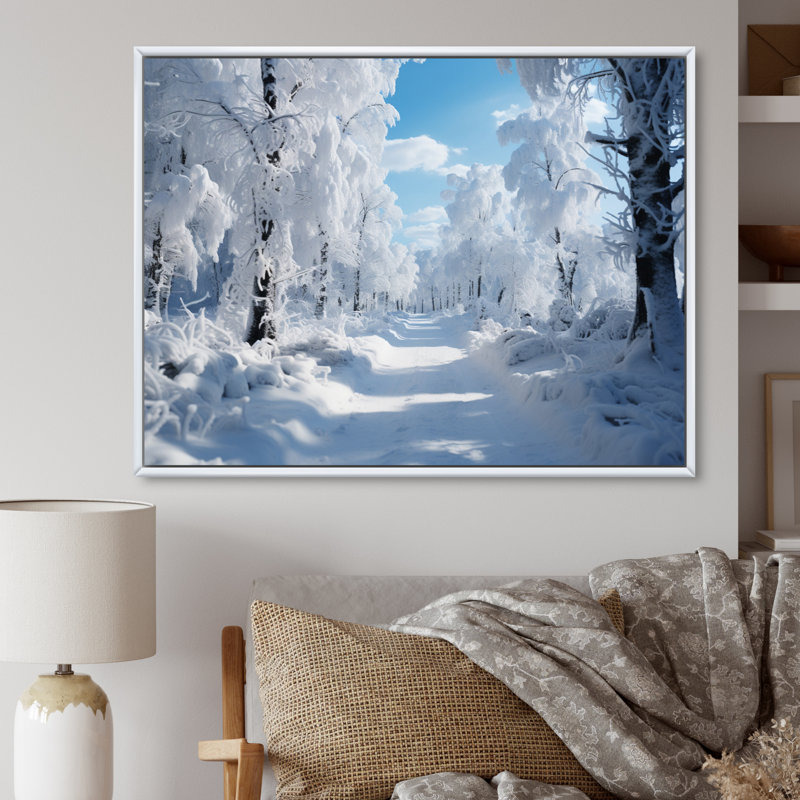 Winter Frosty Forest IV, reproduction d'art sur toile, Cadre flottant blanc, H 24 po x l 32 po x P 1 po