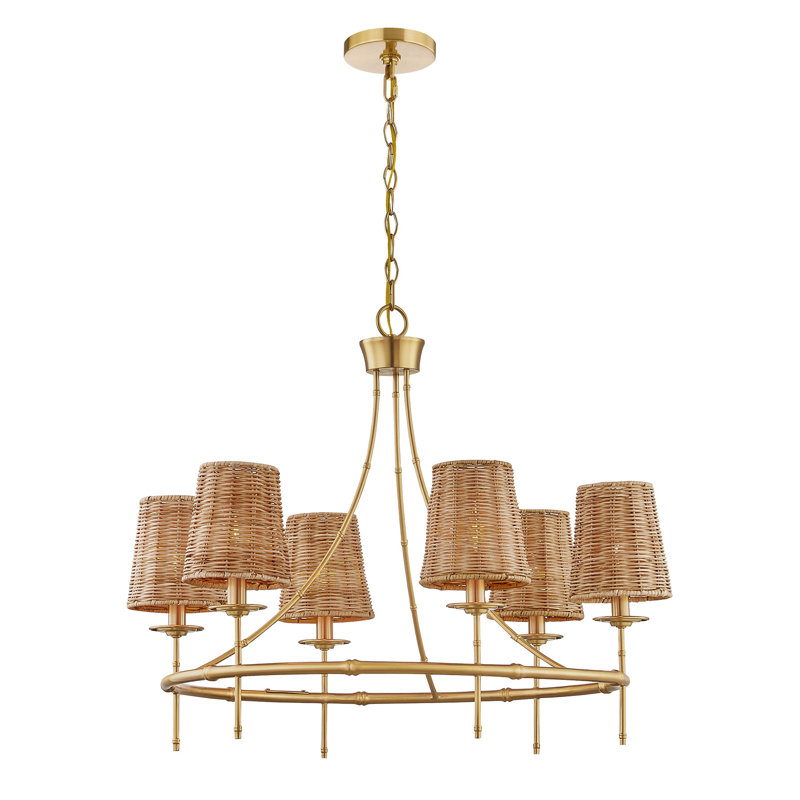 Lustre 6 lumières en laiton chaleureux Ashbury