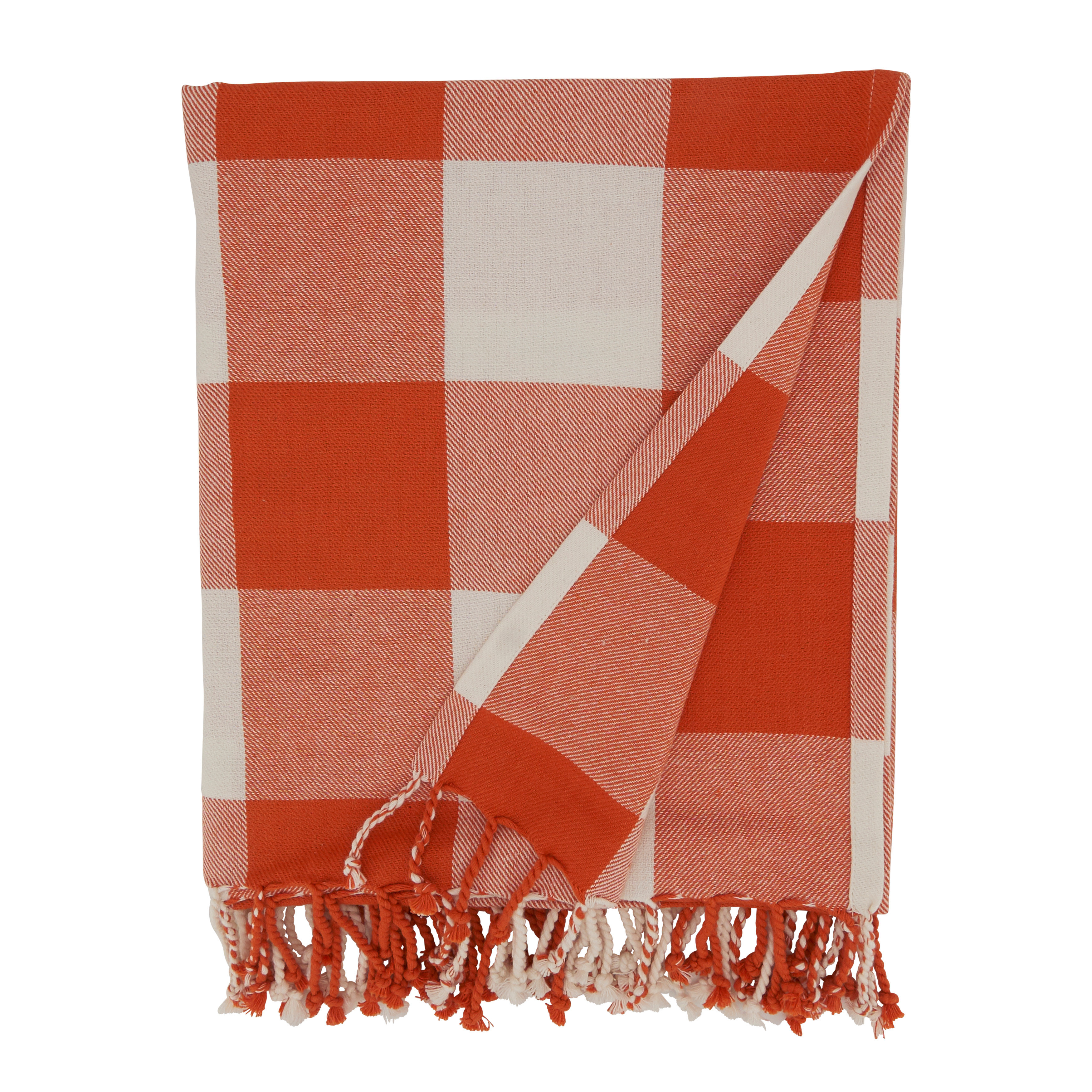 Orange plaid throw blanket hot sale