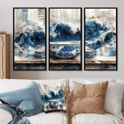 «China S Edge of Wonder Chinoiserie Pottery V - Boho Pottery», ensemble d'art mural