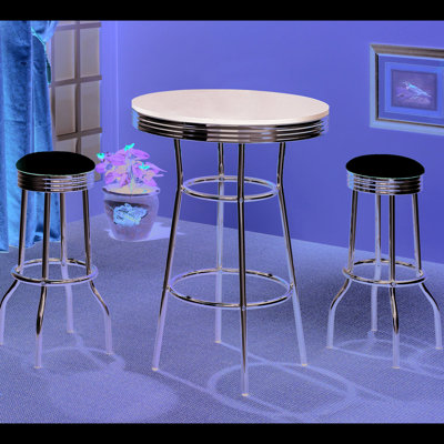 3 tables de bar rondes noires avec une ambiance rétro, en métal, idéales pour la salle à manger bistro, avec matériau et design, utilisation