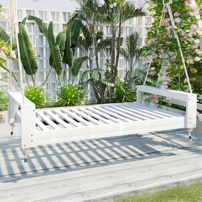 Ensemble de balançoires pour lit simple de véranda, structure de patio en bois d'acacia avec cordes en chanvre pour le jardin, la cour,