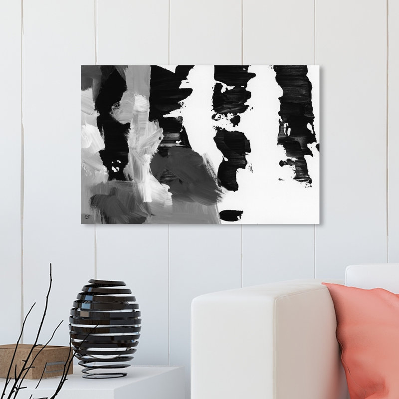 «Pronto Black and White», peinture sur toile, H 20 po x l 30 po, Toile tendue