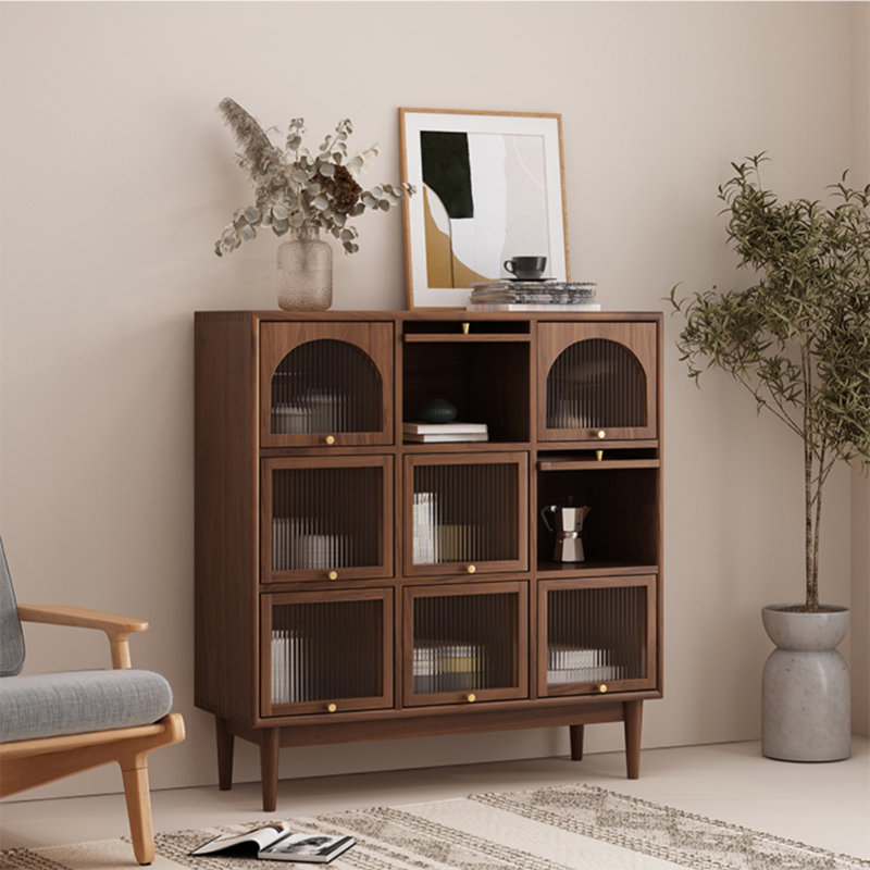 Simple Solid Wood Living Room Display Cabinet, Nut Brown