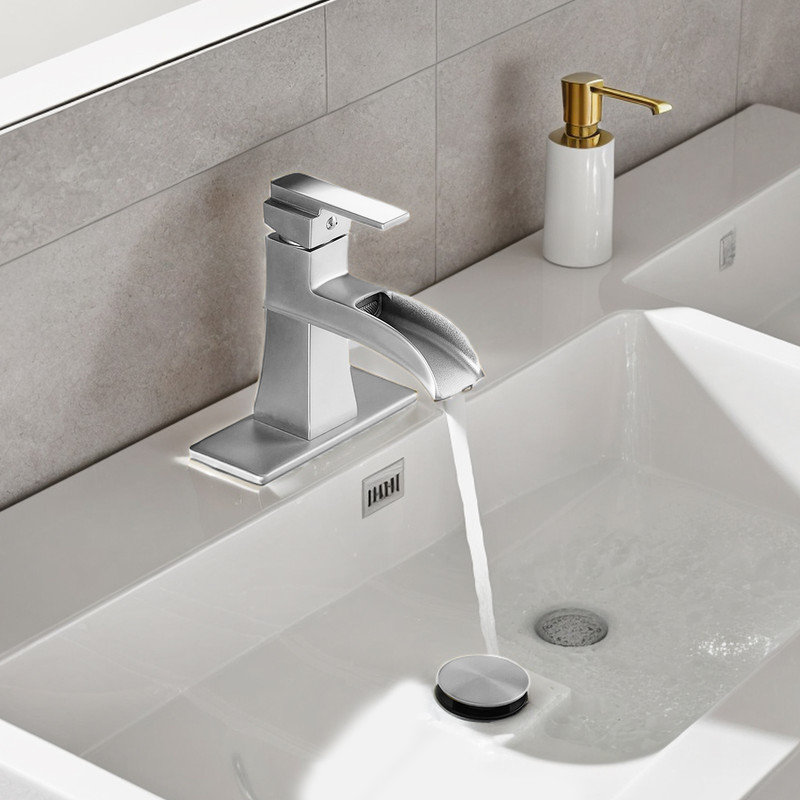 Robinet d'évier avec bonde escamotable, Nickel brossé