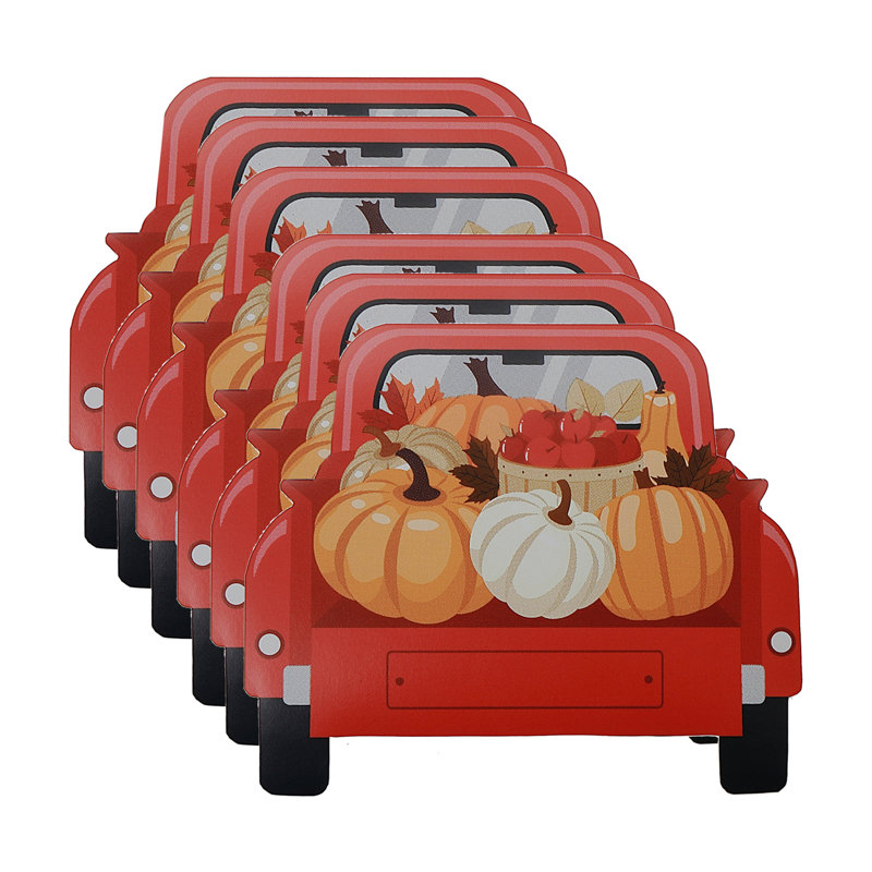 Ensemble de 12 serviettes de table 3 plis (camion rouge avec citrouilles) - ensemble de 6