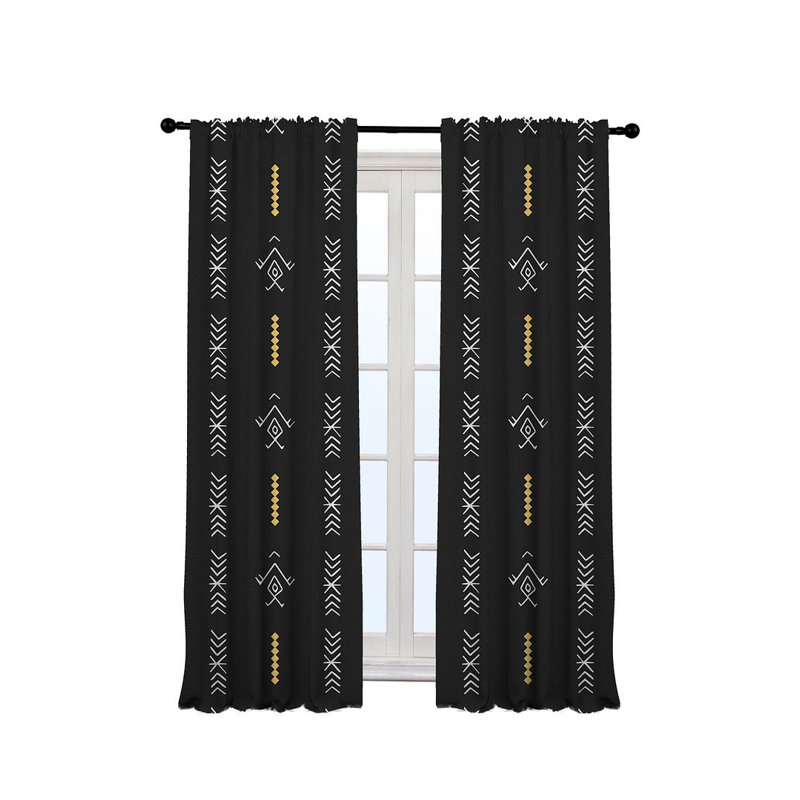 Boho Pattern Lined Single Panel Curtain, 140cm Width x 175cm Drop, Black