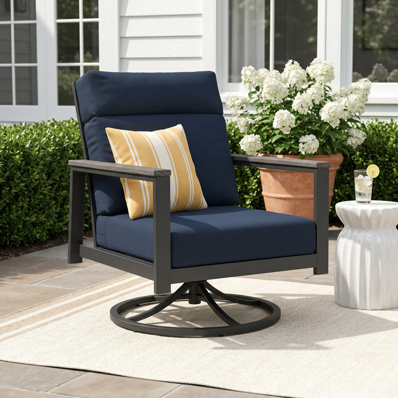 Townsend Metal Outdoor Rocking Chair With Sunbrella Cushion, Canvas Granite, None, No