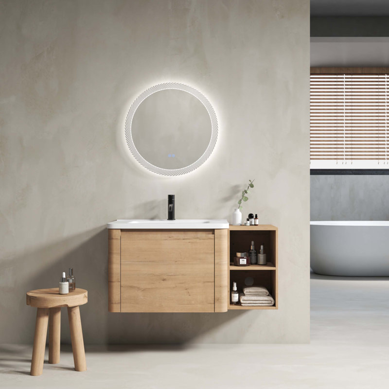 Meuble-lavabo mural de 40 po avec lavabo en céramique blanche, tablettes de rangement et 1 porte à fermeture en douceur, 40"