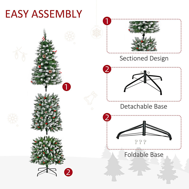 Arbre de Noël artificiel pré-éclairé enneigé, 7.4', Transparent/blanc