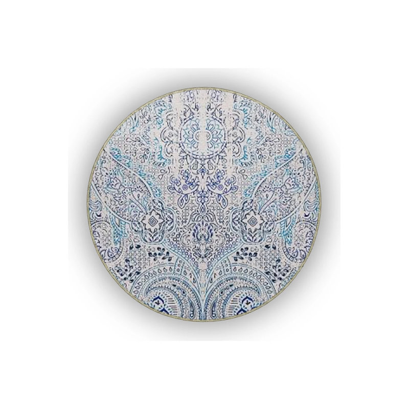Blue Themed Abstract Suzani Motif Patterned Modern Decorative Carpet, Runner 2'6" x 9'11"