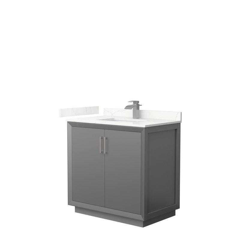 Strada 36'' W Single Vanity, Dark Gray, Giotto Quartz, Satin Bronze