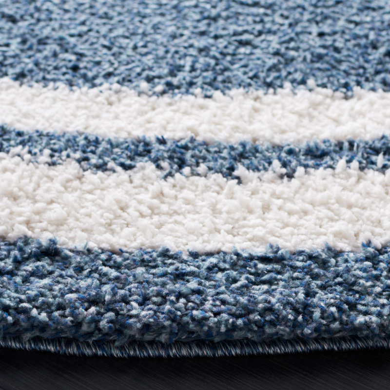 Calico Shag Performance Ivory/Blue Rug, Round 6'7"