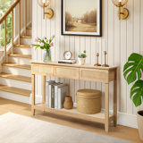 Wood Colour 2-Layer 3-Draw MDF 130 * 30 * 81Cm Rattan Surface Entrance Table