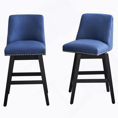 Upholstered Swivel Bar Stools with Linen Fabric, High Back