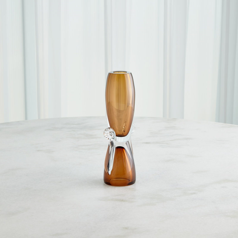 Lydia Handmade Glass Table Vase, Amber/Clear, 11.5" H x 5" W x 3.75" D
