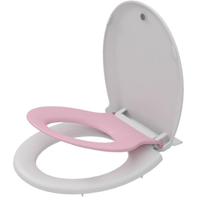 2-in-1 Dual Seat 17 Inch Pink PP Toilet Seat Round Soft Close Quick Install
