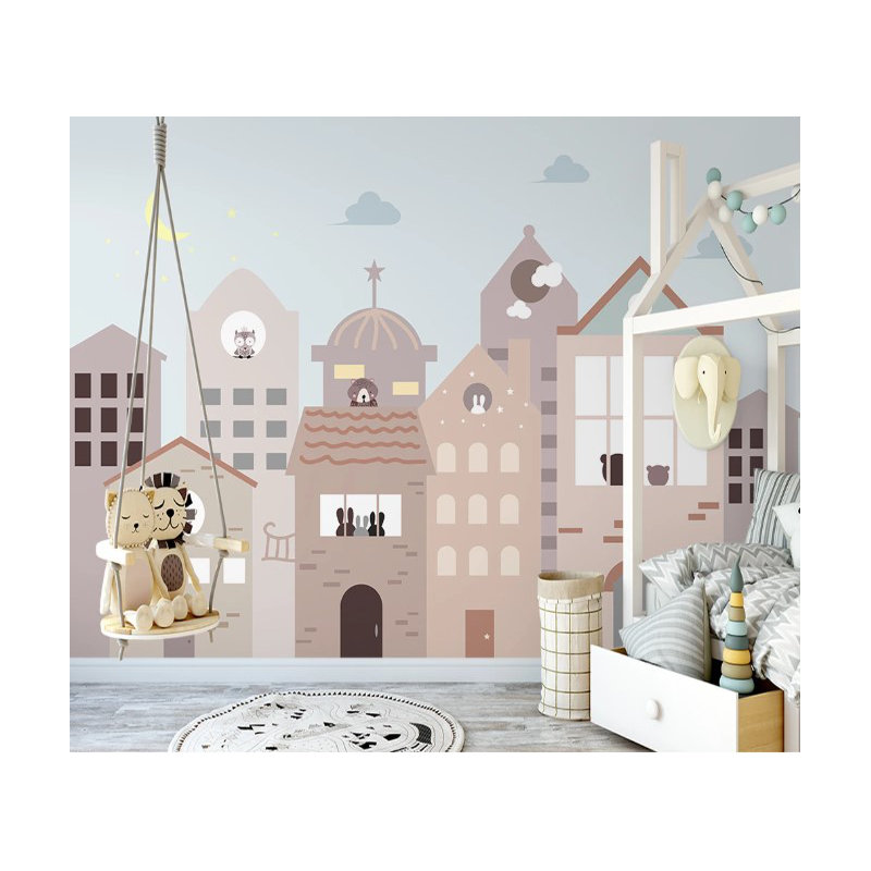 Papier peint de chambre d'enfant maisons ciel, L 75,96 po x l 114 po