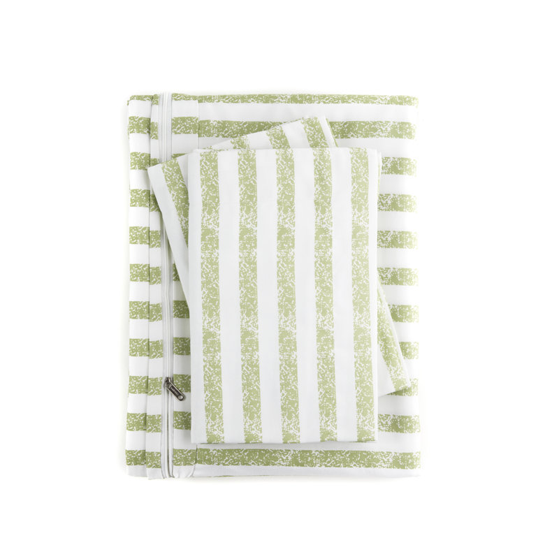 Sage and White Striped Twin Microfiber Duvet Cover Set