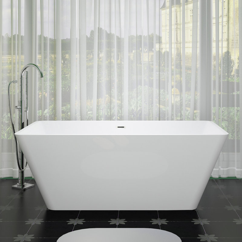 KDK HOME 55 in Freestanding Soaking tub Acrylic Deep Bathtubs with Overflow