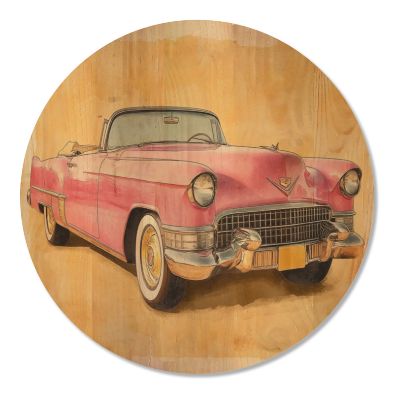 Cadillac rose été II - Tableau rond en bois de style milieu du siècle, Rond 36 po, Rond